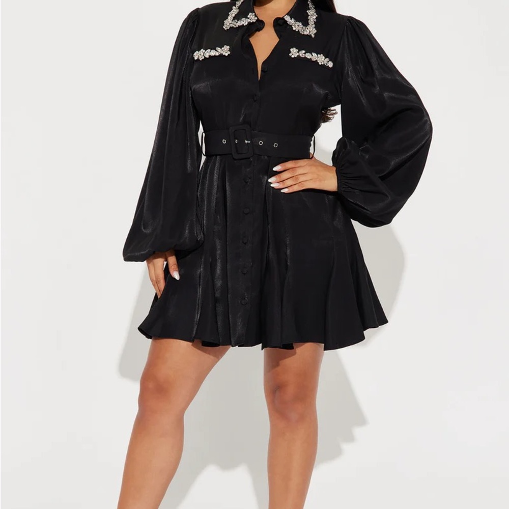 Black Embellished Blouse Dress